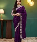 Wine georgette wedding saree
