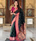Green paithani art silk woven jacquard saree