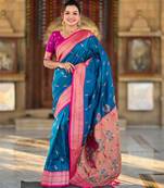 Blue paithani art silk woven jacquard saree