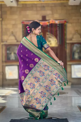 Wine paithani art silk blend woven jacquard saree