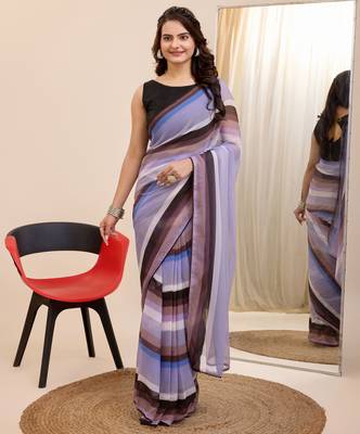 pre draped multi georgette printed saree 1