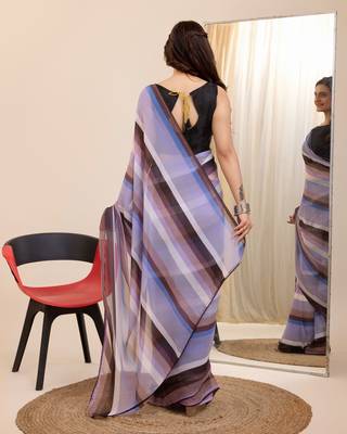pre draped multi georgette printed saree 3