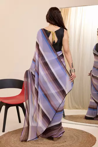 pre draped multi georgette printed saree