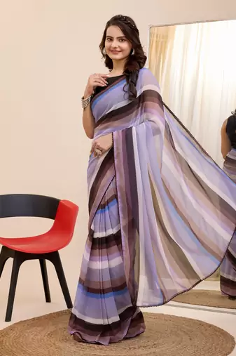 pre draped multi georgette printed saree