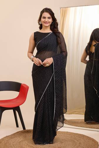 Black georgette printed ready to wear saree