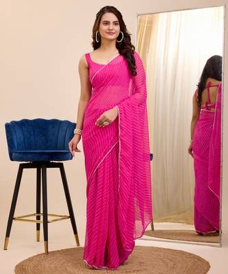 ready to wear pink georgette printed saree 1