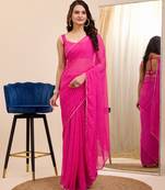 ready to wear pink georgette printed saree