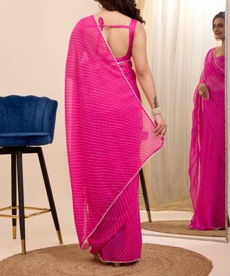 ready to wear pink georgette printed saree 3