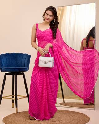 ready to wear pink georgette printed saree 5