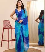 ready to wear blue georgette printed saree