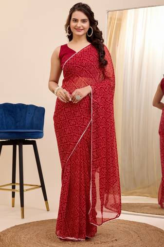 Maroon georgette printed ready to wear saree