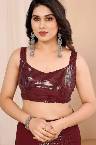 ready to wear maroon georgette sequins embroidered saree