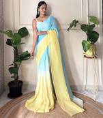 Yellow crunchy padding solid ready to wear saree
