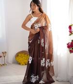Brown jimmy choo dual sequin embroidered saree