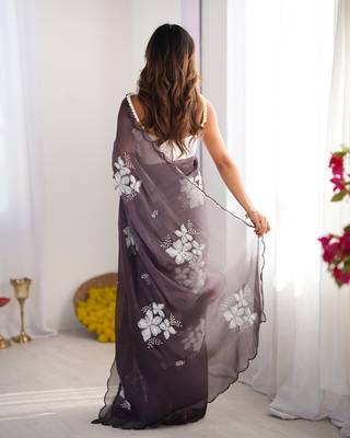 dark brownish purple jimmy choo dual sequin embroidered saree 3