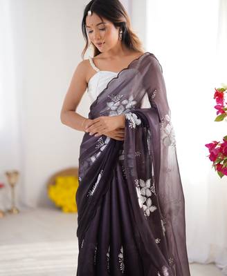 dark brownish purple jimmy choo dual sequin embroidered saree 4