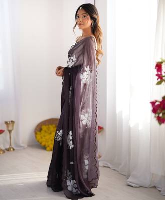 dark brownish purple jimmy choo dual sequin embroidered saree 5