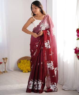 Wine jimmy choo dual sequin embroidered saree 1