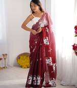Wine jimmy choo dual sequin embroidered saree