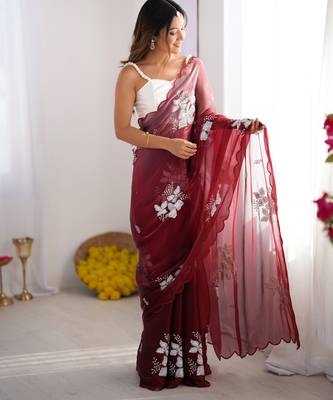 Wine jimmy choo dual sequin embroidered saree 3