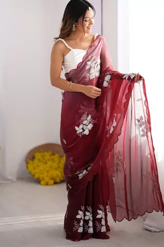 Wine jimmy choo dual sequin embroidered saree
