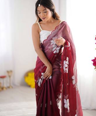 Wine jimmy choo dual sequin embroidered saree 4