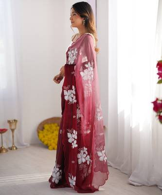 Wine jimmy choo dual sequin embroidered saree 5