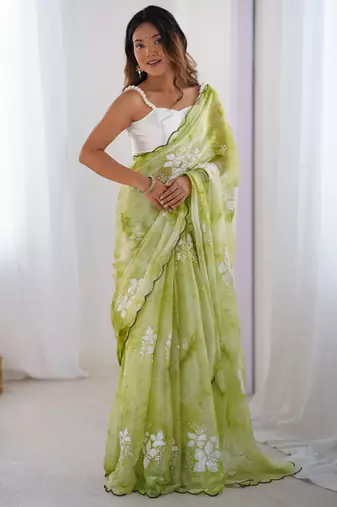 Green jimmy choo sequins embroidered saree