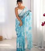 Sky blue jimmy choo sequins embroidered saree
