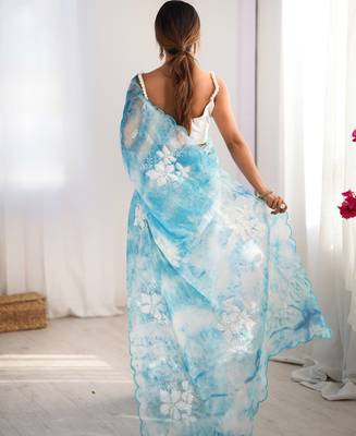 Sky blue jimmy choo sequins embroidered saree 3