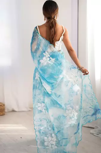 Sky blue jimmy choo sequins embroidered saree