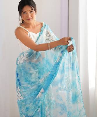 Sky blue jimmy choo sequins embroidered saree 4