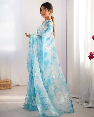 Sky blue jimmy choo sequins embroidered saree 5