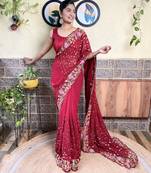 Georgette maroon saree with embroidered work