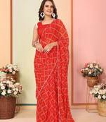 ready to wear red pinted saree