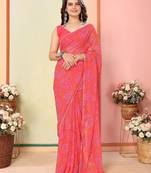 ready to wear red pinted saree