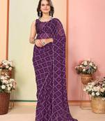 ready to wear purple pinted saree