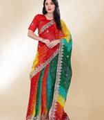 Green georgette bandhej printed saree