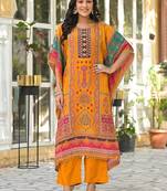 Dark-yellow embroidered muslin mehna amber kaftans