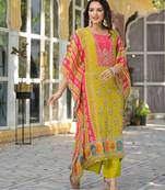 Green embroidered muslin mehna fern kaftans