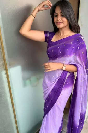 Purple Viscose Satin Patta Saree