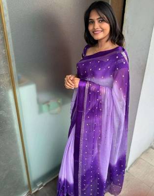 Purple Viscose Satin Patta Saree 7