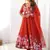 Rust soft organza silk with floral print fully flared anarkali pant with dupatta set