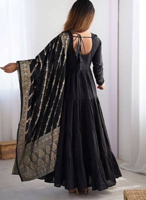 Black roman silk chanderi with fully flair anarkali ,pant with dupatta 2