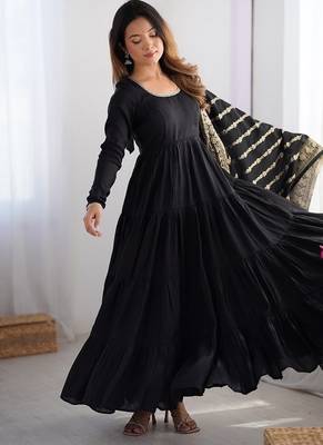 Black roman silk chanderi with fully flair anarkali ,pant with dupatta 3