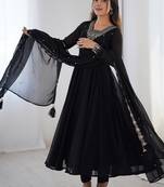Black soft georgette with beads and zari work anarkali suit