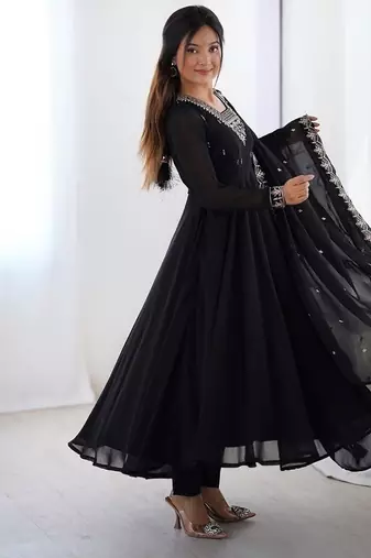 Black soft georgette with beads and zari work anarkali suit