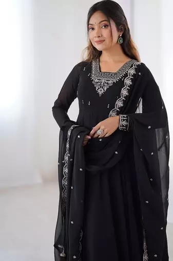 Black soft georgette with beads and zari work anarkali suit