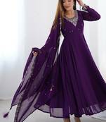 Purple soft georgette with beads and zari work anarkali suit