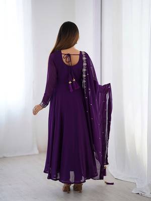 Purple soft georgette with beads and zari work anarkali suit 2